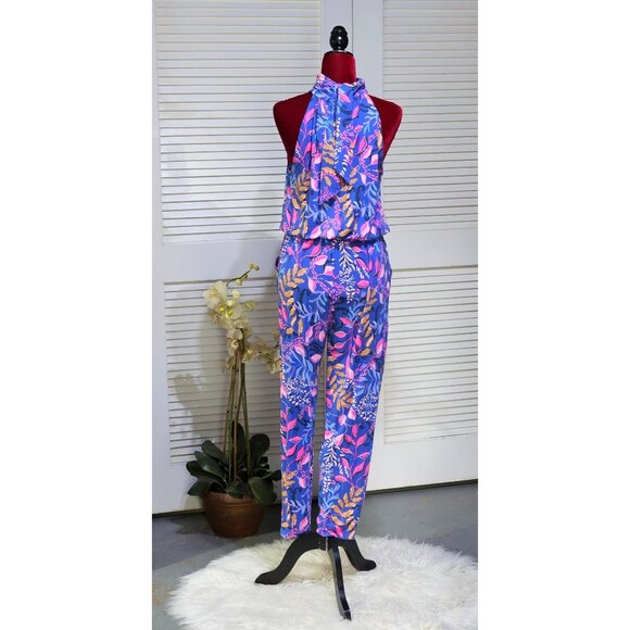Lilly Pulitzer Women's Multicolor Borealis Blue Wyota Jumpsuit Size M 2802 - Picture 8 of 16